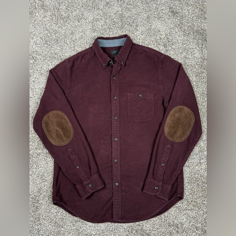 J Crew Flannel Shirt Mens Wool  Cotton Leather Elbow Patch Button Down Size M